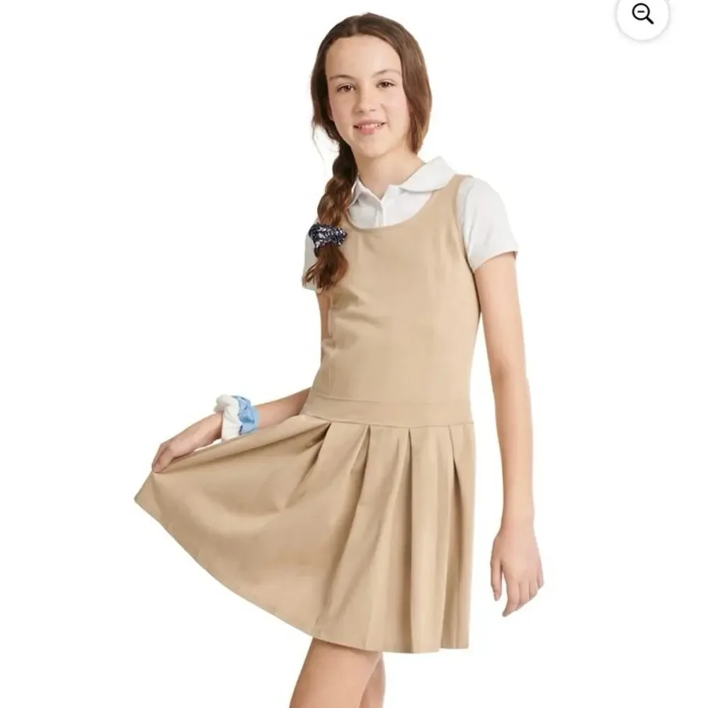 Justice Girls Uniform Jumper back to school khaki pleated dress nwt size XL
